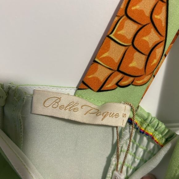 Retro Tropical Pineapple Print Midi Dress with Covered Buttons - Picture 2 of 5